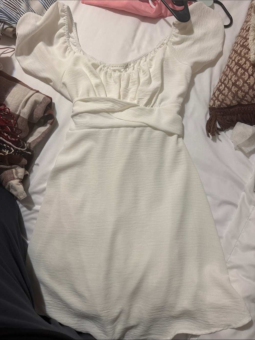 Altar'd State Cream Puff-Sleeve Mini Dress